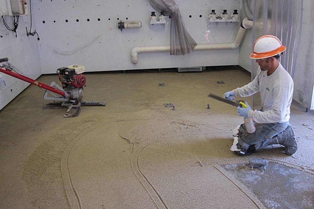 Power trowel was used  to smoothen the larger spaces.