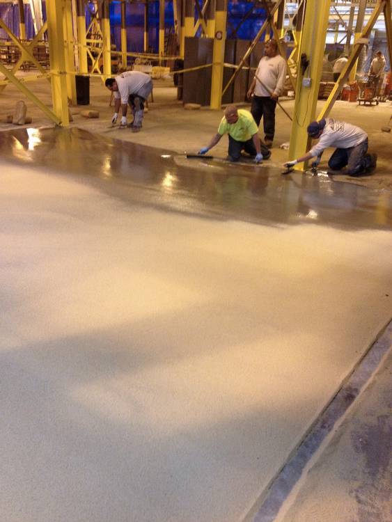 Slip-resistant aggregate was broadcast applied.